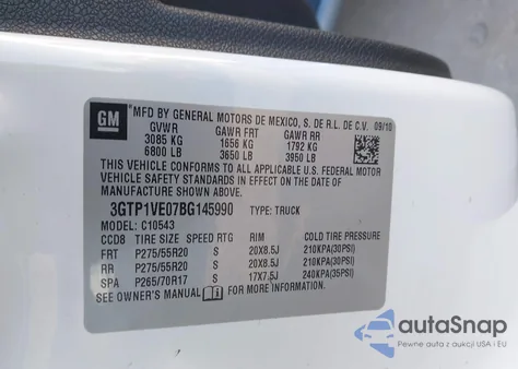 2011 GMC Sierra 1500 Sle z USA, uszkodzony, nr VIN 3GTP1VE07BG145990